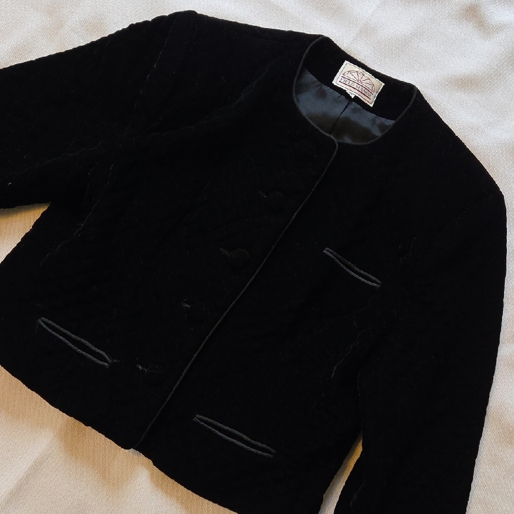 VINTAGE Field Manor Jacket Womens Quilted Velvet Cardigan Blazer sz 14 USA MADE